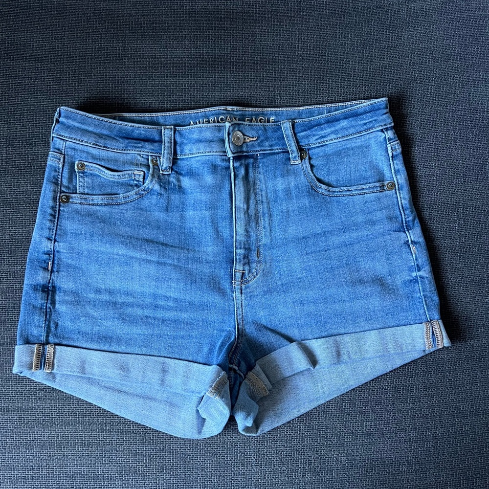 American Eagle Outfitters High Rise Light Wash Denim Shorts